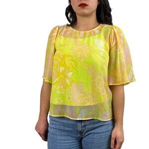 Modcloth Fluttering Outta Sight Blouse in Neon Yellow Floral